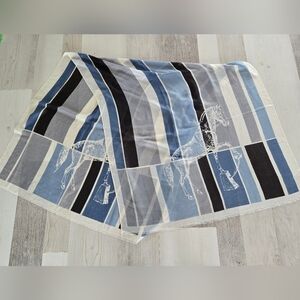 Horse Print Scarf Cotton & Viscose Navy Light Blue Oversised Echarpe